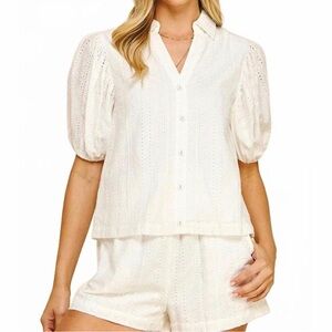 PINCH White Eyelet Embroidered Puff Sleeve Top